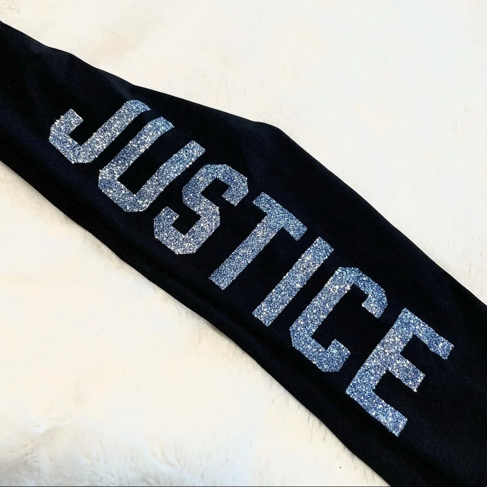 New JUSTICE Ice Blue Glitter Graphic Leggings